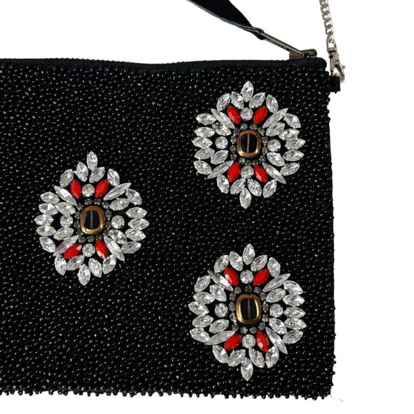 NEW G-Lish Anthropologie Beaded Clutch Shoulder Bag Black Chain Strap Goth 90s - Picture 4 of 12